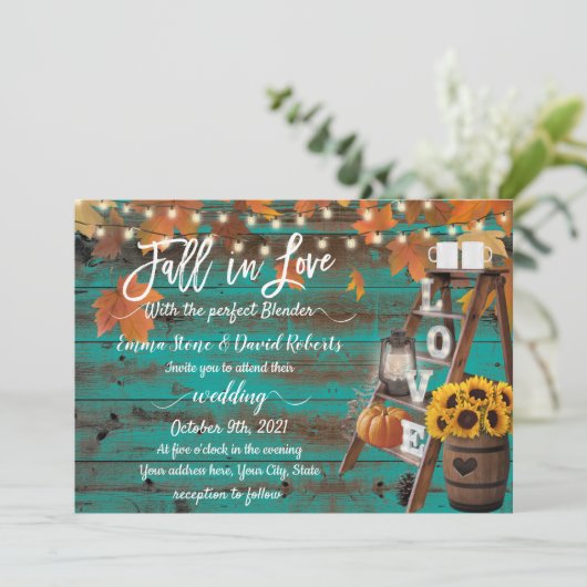 Invitation Rustic Fall in Love Perfect Blender Turquoise Mari (Debout devant)