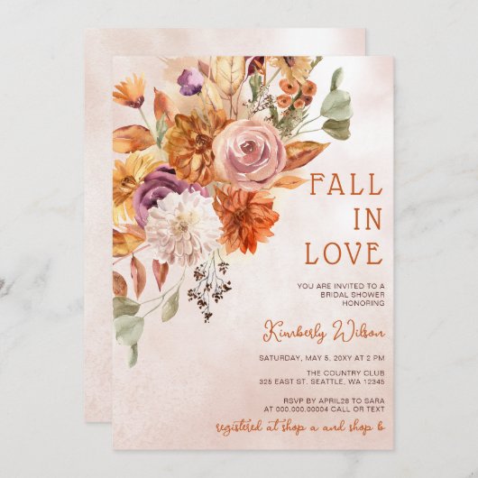 Invitation Rustic Fall in Love Pumpkins Fall Bridal Shower (Devant / Derrière)