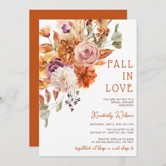 Invitation Rustic Fall in Love Pumpkins Fall Bridal Shower (Devant / Derrière)