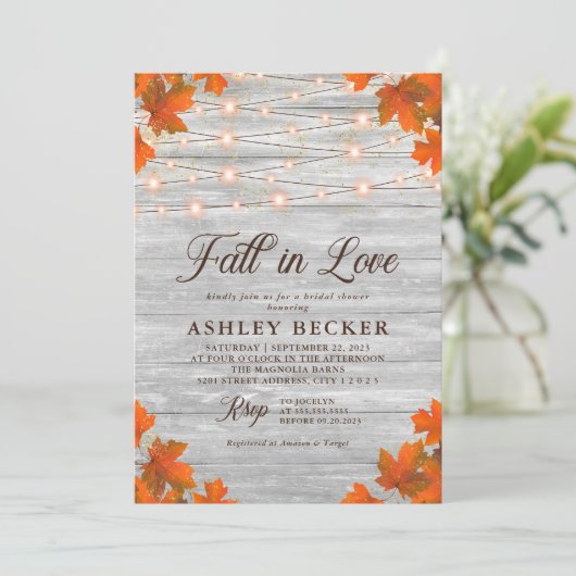 Invitation Rustic Fall In Love String Lumières Fête des marié (Debout devant)