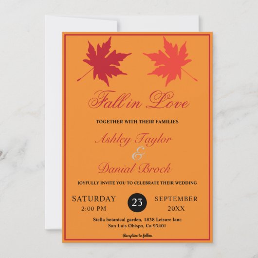 Invitation Rustic Fall laisse brûlé Orange Boho Mariage de au (Devant)