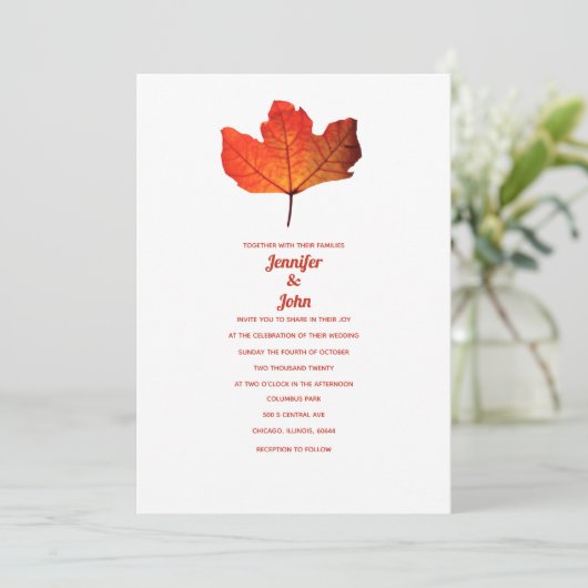 Invitation Rustic Fall Leaf Burnt Orange Maple Mariage 2024 (Debout devant)