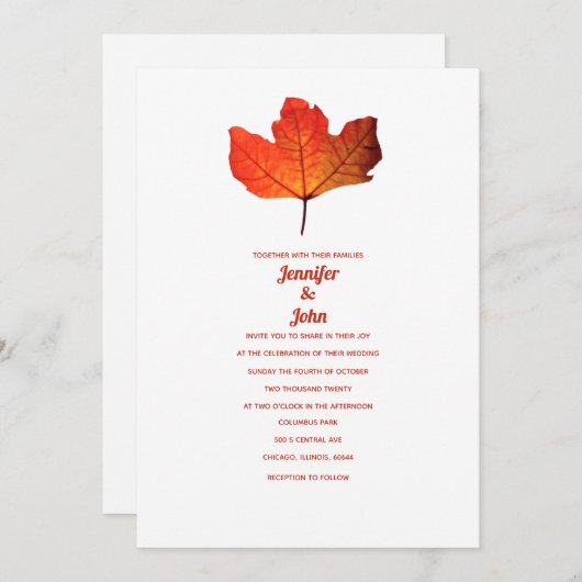 Invitation Rustic Fall Leaf Burnt Orange Maple Mariage 2024 (Devant / Derrière)