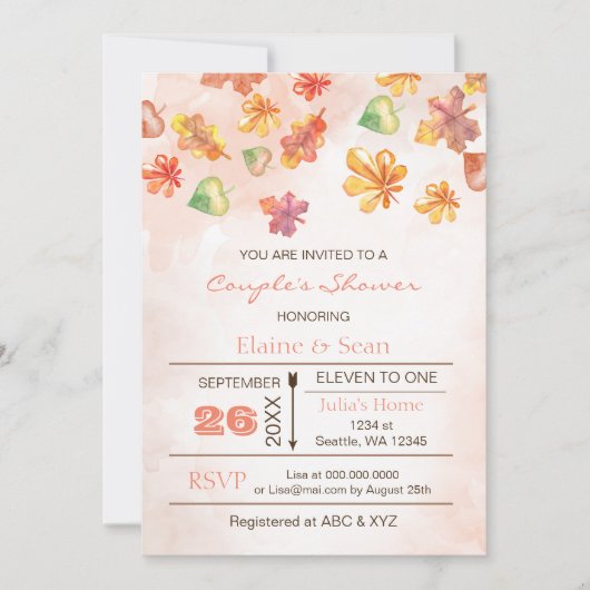 Invitation Rustic Fall Leaves Automne Fêtes des mariées Invit (Devant)