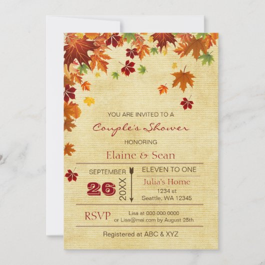 Invitation Rustic Fall Leaves Fête des mariées (Devant)