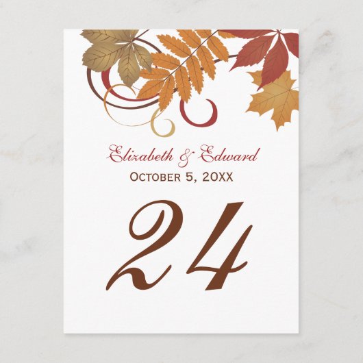 Invitation Rustic Fall Leaves Mariage Monogramme Numéro de ta (Dos)