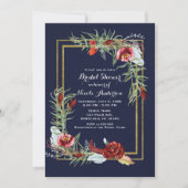 Invitation Rustic Fall Marsala Floral Navy Fête des mariées o (Devant)