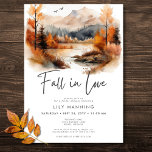 Invitation Rustic Fall Mountain Chute dans la Fête des mariée<br><div class="desc">Echappez-vous à une retraite de montagne d'automne sereine avec votre invitation à la douche mariage nuptiale. Avec le thème de la douche nuptiale "tomber amoureux", ce design exquis présente un tableau d'aquarelle à couper le souffle d'une montagne majestueuse, entourée d'arbres ornés de feuillage d'automne, leur beauté flanquant les eaux sereines....</div>