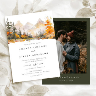 Invitation Rustic Fall Mountain Pine Forest Mariage photo