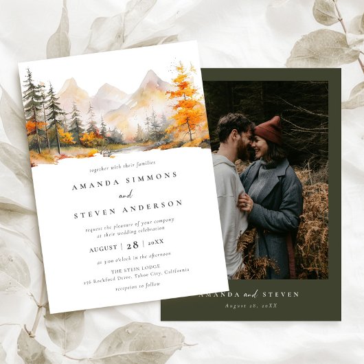 Invitation Rustic Fall Mountain Pine Forest Mariage photo
