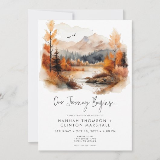 Invitation Rustic Fall Mountain Scene Mariage d'aquarelle (Devant)