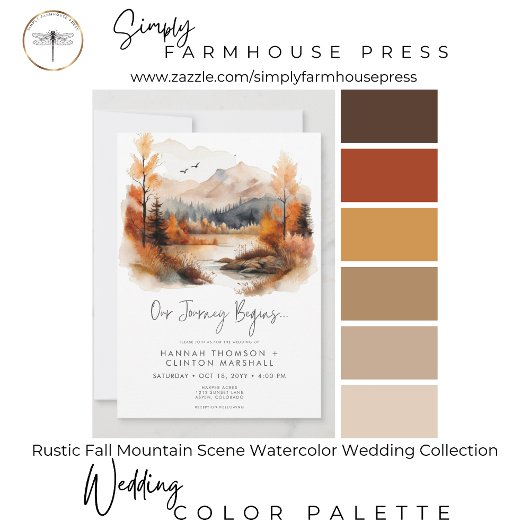 Invitation Rustic Fall Mountain Scene Mariage d'aquarelle