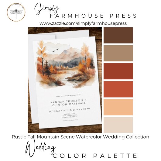 Invitation Rustic Fall Mountain Scene Watercolor Wedding