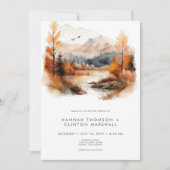 Invitation Rustic Fall Mountain Scene Watercolor Wedding (Devant)