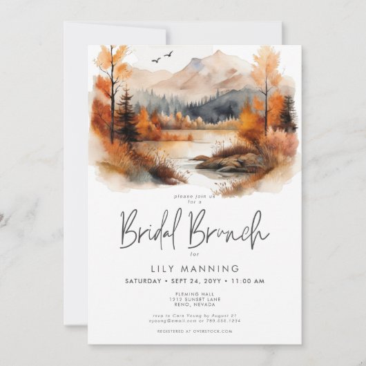 Invitation Rustic Fall Mountain Watercolor Brunch nuptial (Devant)
