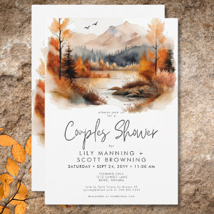 Invitation Rustic Fall Mountain Watercolor Couples Douche