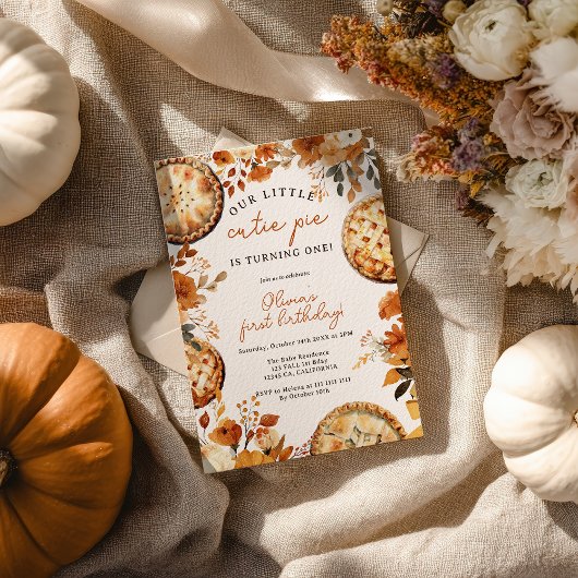 Invitation Rustic Fall Neutral Cutie Pie First Birthday