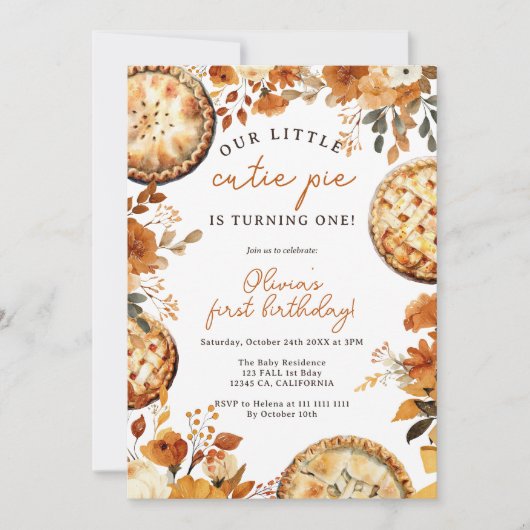 Invitation Rustic Fall Neutral Cutie Pie First Birthday (Devant)