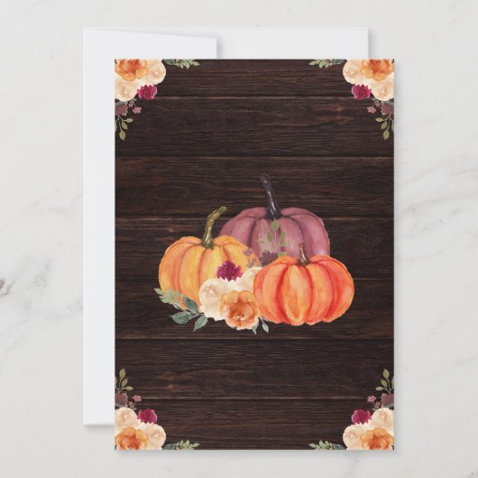 Invitation Rustic Fall Orange Citrouille Floral Mariage (Dos)