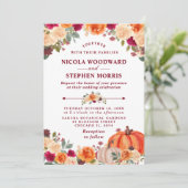 Invitation Rustic Fall Orange Citrouille Floral Mariage (Debout devant)