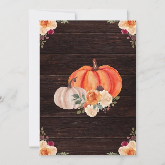 Invitation Rustic Fall Orange Citrouille Floral Mariage (Dos)