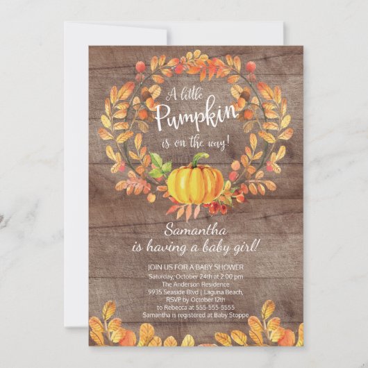 Invitation Rustic Fall Petit Baby shower Citrouille Invitatio (Devant)
