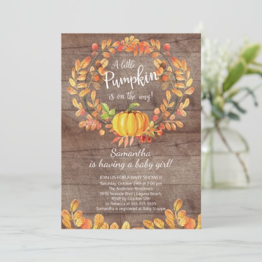 Invitation Rustic Fall Petit Baby shower Citrouille Invitatio (Debout devant)
