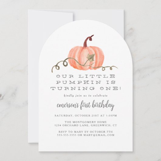 Invitation Rustic Fall Petit Citrouille 1er anniversaire (Devant)