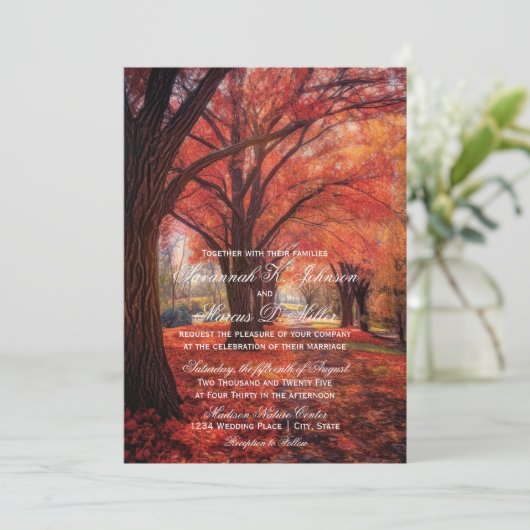 Invitation Rustic Fall quitte Automne Mariage Nature (Debout devant)