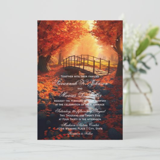 Invitation Rustic Fall quitte Automne Mariage Nature (Debout devant)