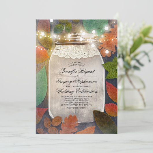 Invitation Rustic Fall quitte Mason Jar String Mariage (Debout devant)