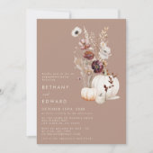 Invitation Rustic Fall Taupe Floral Citrouille (Devant)