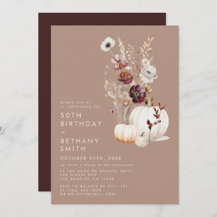 Invitation Rustic Fall Taupe Floral Citrouille fête d'anniver