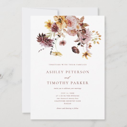 Invitation Rustic Fall Terracotta Floral Mariage (Devant)