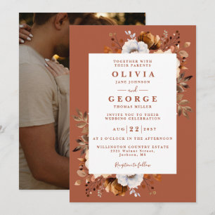 Invitation Rustic Fall Terracotta Moderne Floral Photo Mariag