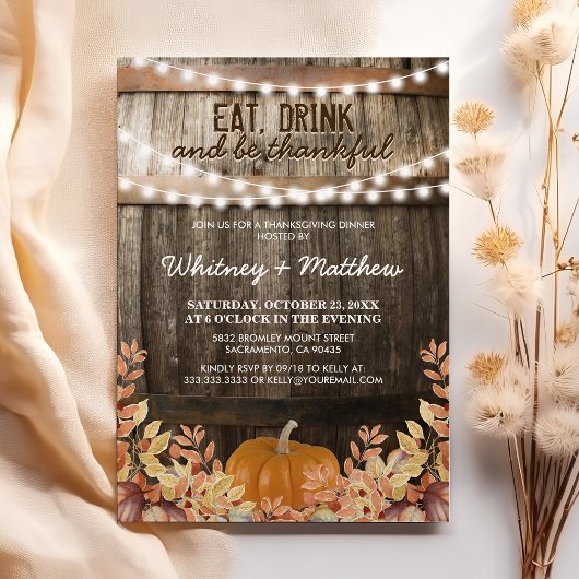 Invitation Rustic Fall Thanksgiving Diner Paty
