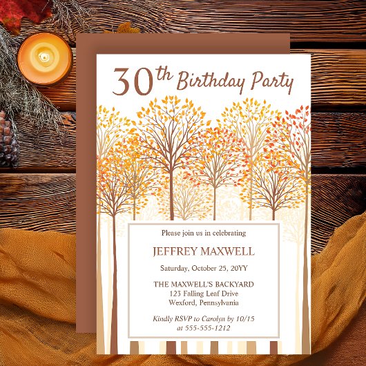 Invitation Rustic Fall Trees Terracotta 30e fête d'anniversai