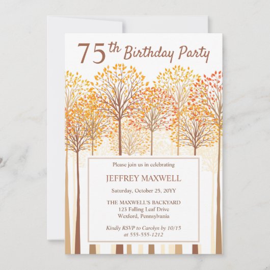 Invitation Rustic Fall Trees Terracotta 75e fête d'anniversai (Devant)