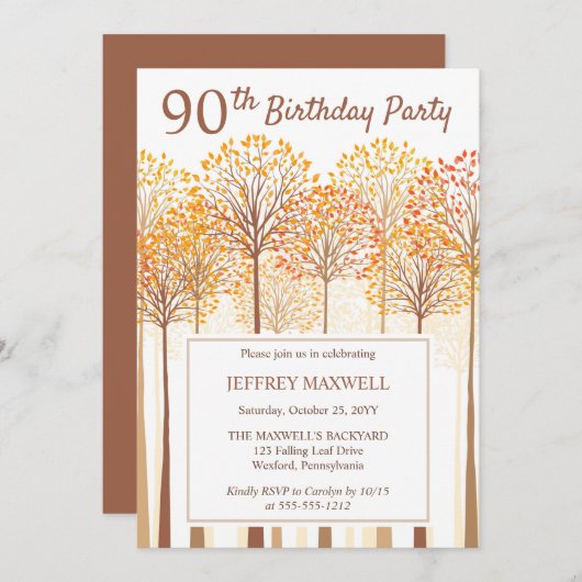 Invitation Rustic Fall Trees Terracotta 90e fête d'anniversai (Devant / Derrière)