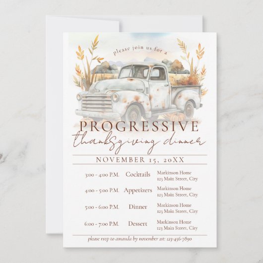 Invitation Rustic Fall Truck Progressive Thanksgiving Dinner (Devant)