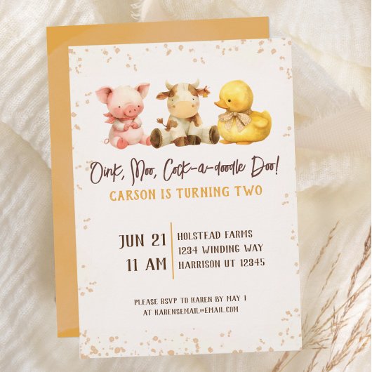 Invitation Rustic Farm Animal Deuxième Anniversaire