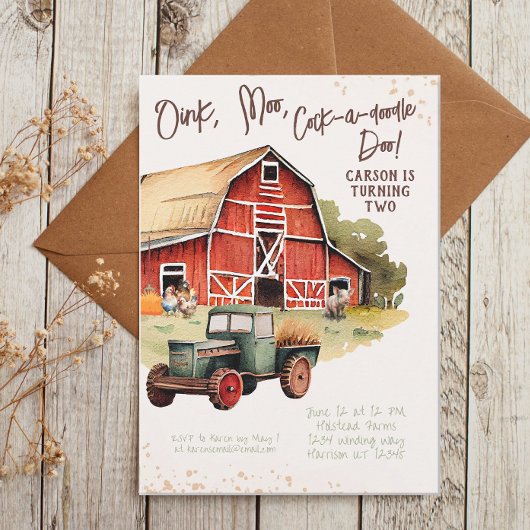 Invitation Rustic Farm Animal Tractor Garçons Anniversaire