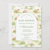 Invitation Rustic Farm Animals Pastel Baby Shower (Devant)