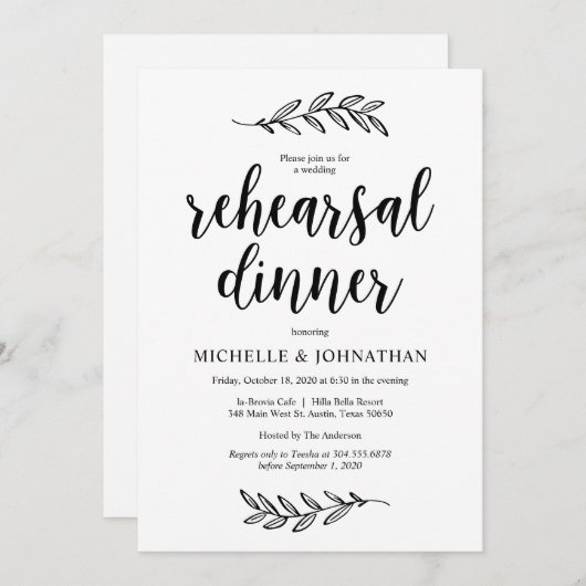 Invitation Rustic Farm Black Script, Dîner de répétition Mari (Devant / Derrière)