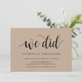 Invitation Rustic Farm Kraft, script noir, Elopement Mariage (Debout devant)