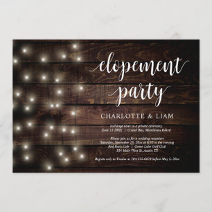 Invitation Rustic Farm String Light, Mariage Elopement Party