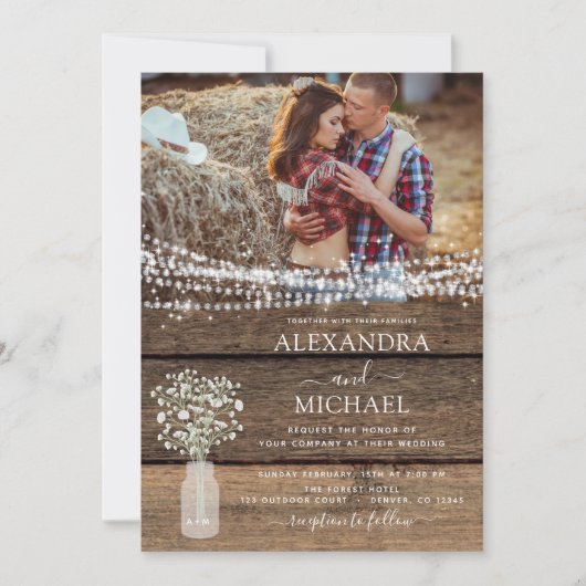 Invitation Rustic Farmhouse Baby's Breath Jar Mariage (Devant)