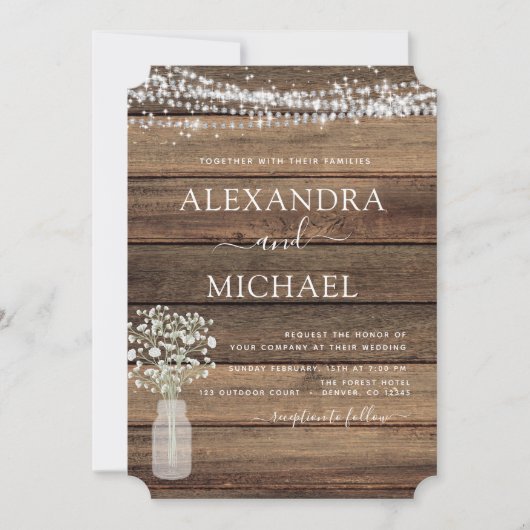 Invitation Rustic Farmhouse Baby's Breath Jar Mariage (Devant)
