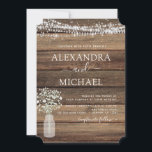 Invitation Rustic Farmhouse Baby's Breath Jar Mariage<br><div class="desc">Rustic Farmhouse String Lights et Jar of Baby's Breath Wedding Invitations on Wood arrière - plan - comprend une belle et élégante typographie de script avec la ferme Country Farm House Sparkle moderne pour la célébration spéciale de mariage.</div>