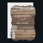 Invitation Rustic Farmhouse Baby's Breath Jar Mariage<br><div class="desc">Rustic Farmhouse String Lights et Jar of Baby's Breath Wedding Invitations on Wood arrière - plan - comprend une belle et élégante typographie de script avec la ferme Country Farm House Sparkle moderne pour la célébration spéciale de mariage.</div>